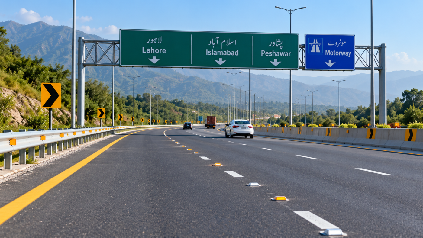 Road safety equipment on a motorway in Pakistan
