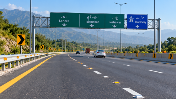 Road safety equipment on a motorway in Pakistan